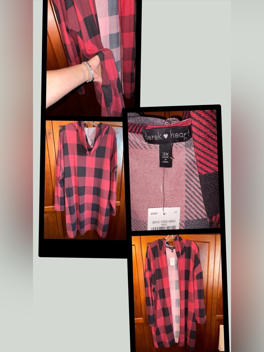 Derek Heart Red and Black Plaid Cape #1425